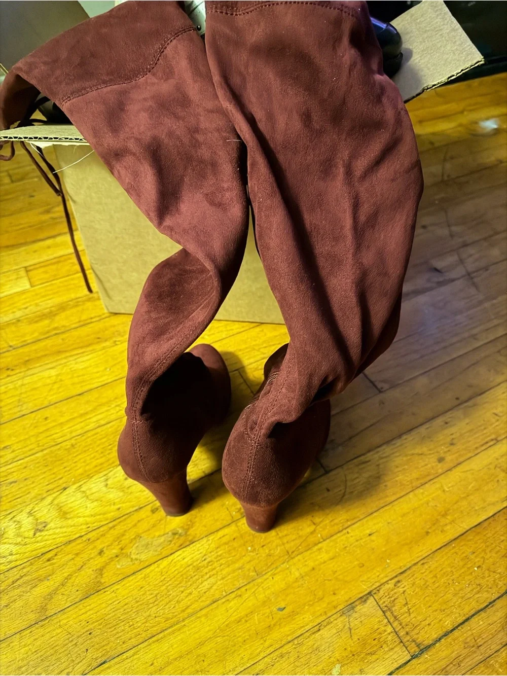 Charlotte Russe Over-the-Knee Suede Boots in Burgundy
